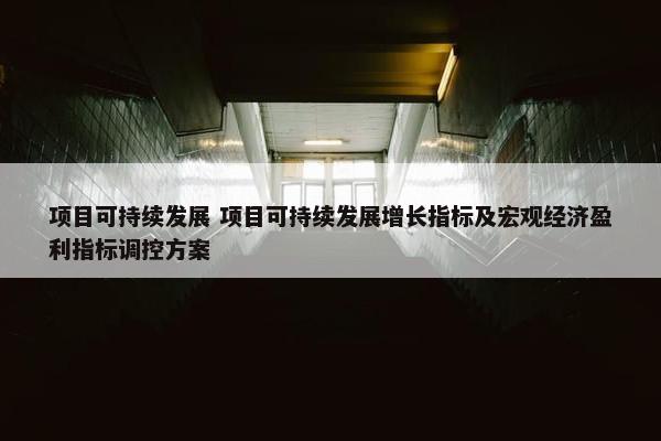 项目可持续发展 项目可持续发展增长指标及宏观经济盈利指标调控方案