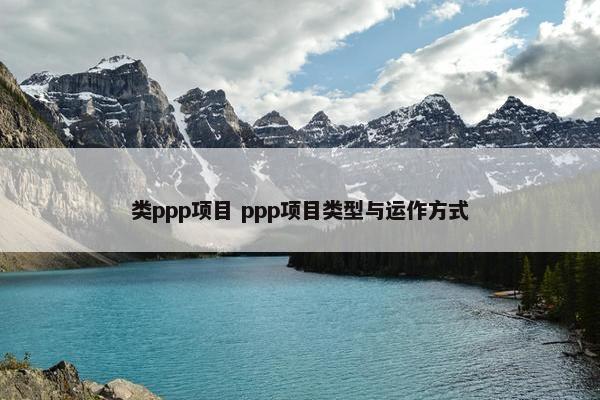 类ppp项目 ppp项目类型与运作方式